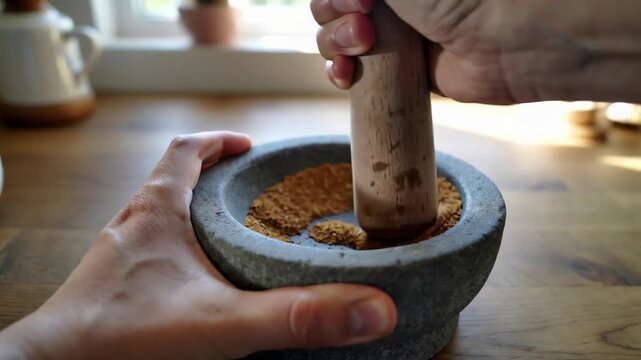 POV Hands Grinding Spices Mortar Pestle iPhone Style