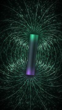 Magnetic Field Lines of a Bar Magnet Dipole with Iron Filings Physics Visualization Seamless Loop in rich emerald tones vertical 9:16