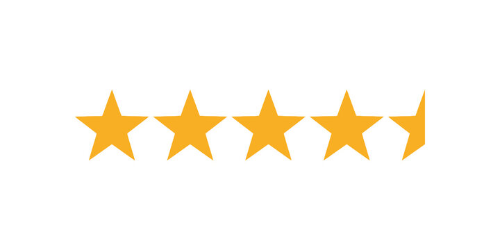 Four and a half golden star rating symbol on checkered background.
