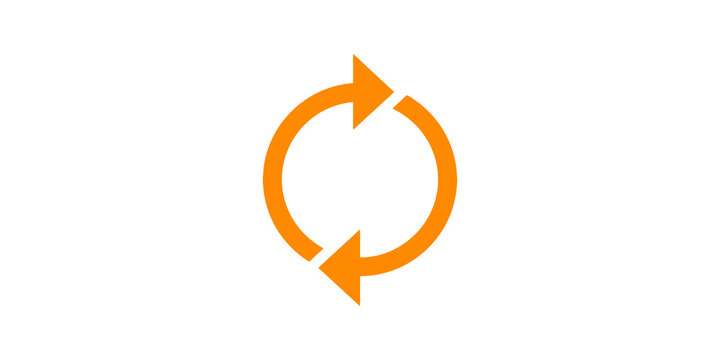 Orange circular refresh arrows symbol for system update synchronization.