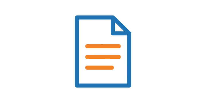 Blue document icon with orange text lines vector design template.