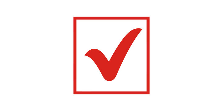 Red checkmark inside square frame icon for voting select choices.