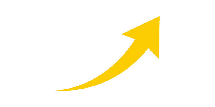 Yellow curved arrow pointing upward right on checkered transparent backdrop.