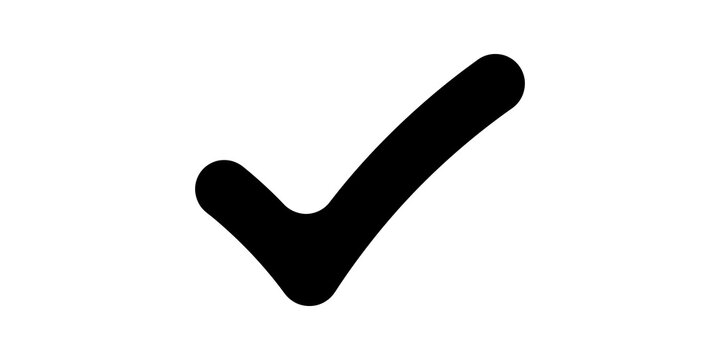 Bold black check mark symbol for approval confirmation and task success.