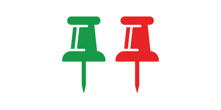 Green and red push pin icons for marking locations and notes on boards.