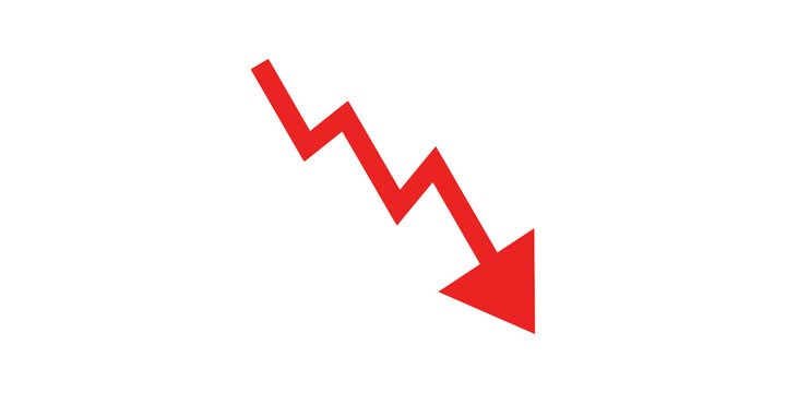Red descending stock market arrow showing loss on transparent background.
