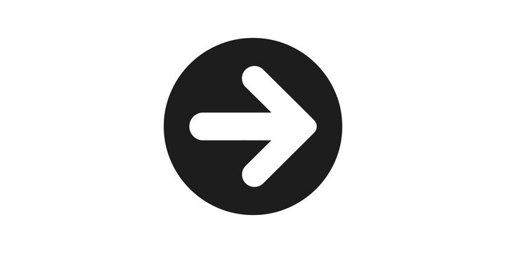 Black circle arrow pointing right navigation button simple sign design.