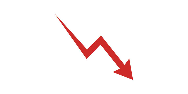 Red downward trend arrow indicating financial decline and crisis symbol.