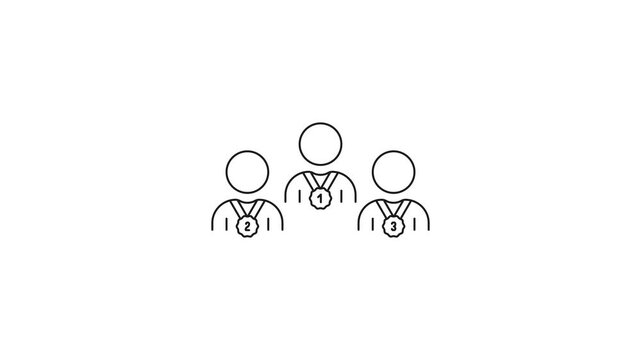 Three Medalists Animated Icon With Alpha Channel. Achievement, Competition, And Ranking Motion Graphic. Represents Winners, Success, And Sports Awards. On Transparent Background
