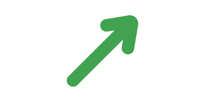 Green upward diagonal arrow icon for progress and growth visual indicator.