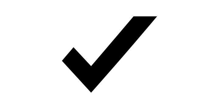 Bold black check mark symbol signifying success and approved selection.