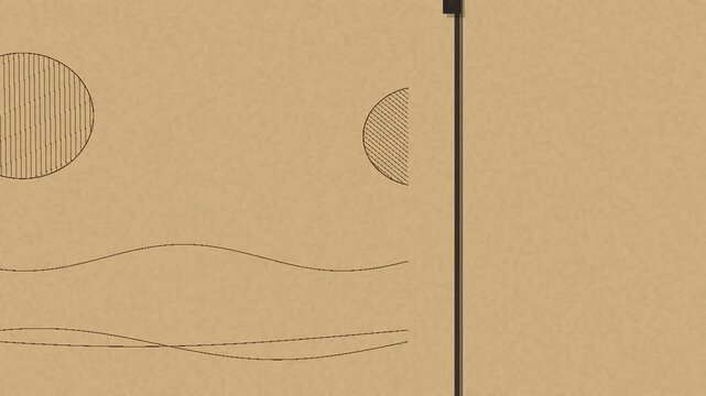 Pen plotter drawing hatched illustration on moving paper process animation seamless loop in deep sepia tones