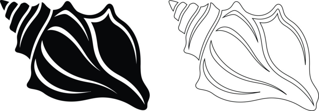 Seashell conch silhouette vector marine ocean mollusk beach shell line art icon
