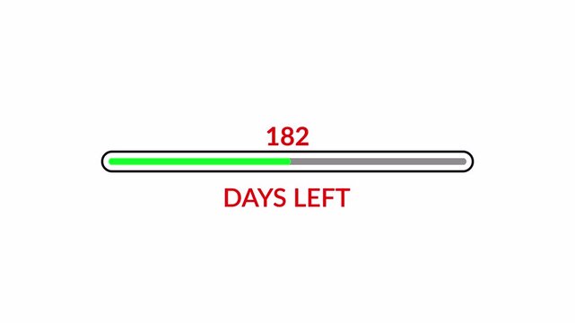 Animated 365 Day Countdown Progress line bar animation in 4k animation with alpha channel 365 Days Remaining Timer Animated on transparent background 1 year countdown timer animation