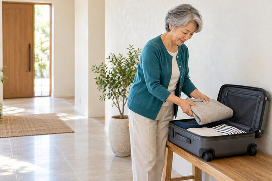 Active Senior Woman Packing Carry On for a Trip