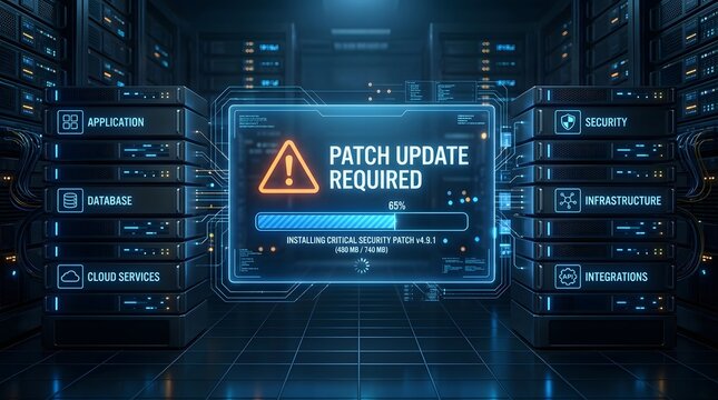 Server room infrastructure digital update patch required screen graphic
