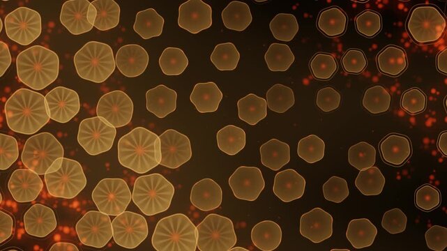 Immune Response Cells Activating in Waves and Releasing Antibodies, Abstract Medical Seamless Loop in rich amber tones