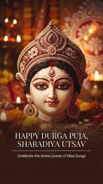 Beautiful portrait of goddess durga for happy durga puja and sharadiya utsav festival celebration greeting