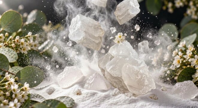 Potassium Alum Crystals with Powder Burst, Eucalyptus and White Flowers