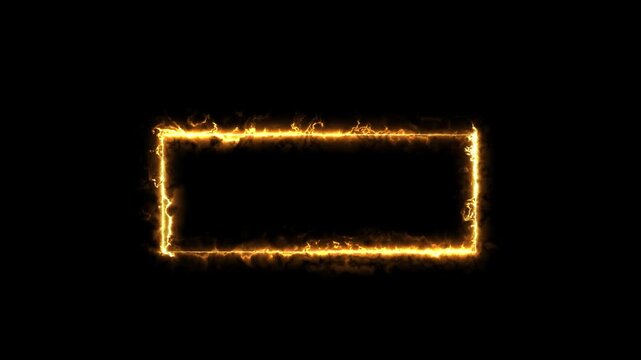 Single continuous brushstroke of hot fire forms a perfect rectangular border.Which is surrounded by fire on all sides.