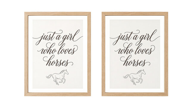 Set of 2 just a girl who loves horses framed quotes photos isolated on white no shadow