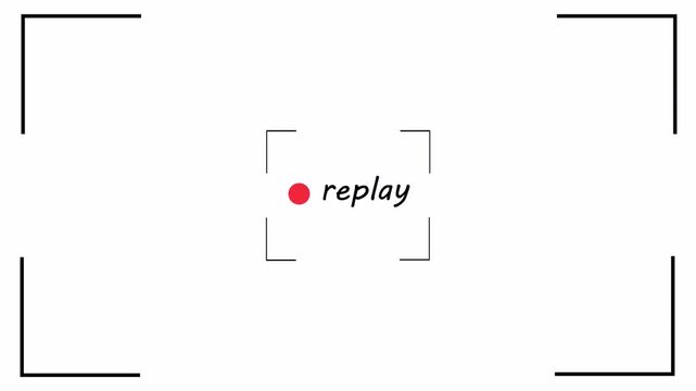 Replay text button animation for video camera and camcorder recordings, animated rewind or repeat icon, VHS Replay Overlay, Video camera replay screen animation overlay with alpha channel in 4k