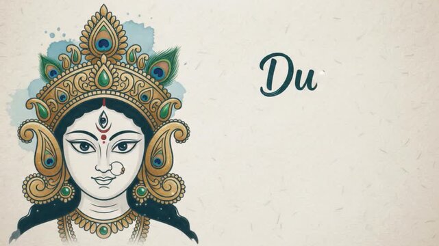 Animated goddess durga face brush painting on textured paper celebrating traditional hindu ritual festival with durga puja and navratri devotional artwork animation