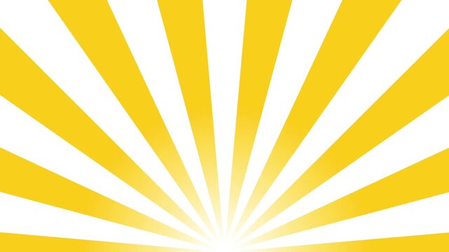 黄色と白の集中線がループ回転する背景アニメーション。下部が発光した日の出をイメージしたサンバースト素材