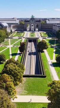 Brussels Belgium. Cinquantenaire Park In Brussels In Belgium. Downtown District. Recreation Park Scenery. European Travel. Cinquantenaire Park In Brussels In Belgium. Beautiful Skyline. Triumphal Arch