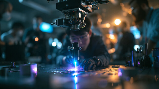 Engineer Operating Precision Laser in High-Tech Laboratory