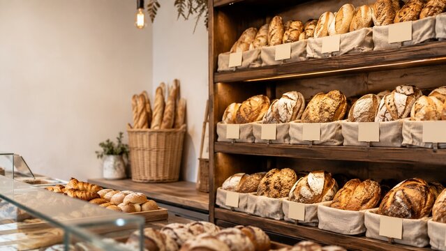 Artisan Bakery Bread Display with Blank Price Cards
