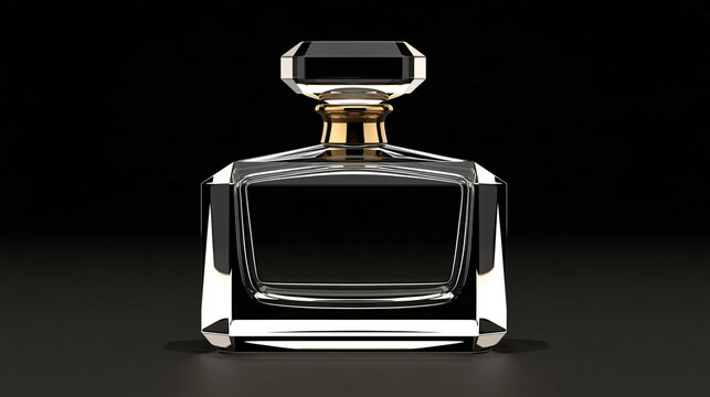 Elegant crystal decanter with gold neck on black background  