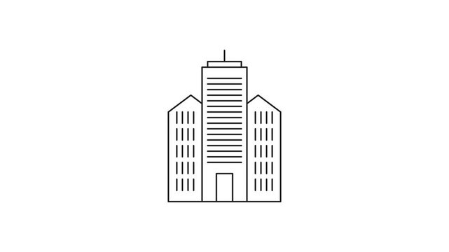 Skyscraper Building Animated Icon With Alpha Channel. Urban Architecture, Real Estate Development, And Cityscape Motion Graphic. Modern Infrastructure. On Transparent Background