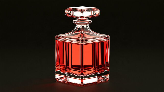 Crystal decanter filled with red liquor on a dark background  