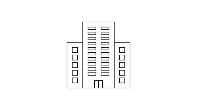 Office Building Animated Icon With Alpha Channel. Urban Architecture, Corporate Headquarters, And Commercial Real Estate Motion Graphic. Business Infrastructure. On Transparent Background