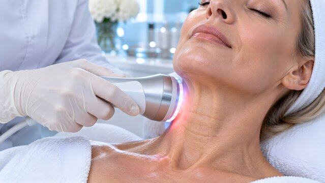 Non invasive cold laser biorevitalization treatment for neck skin hydration and lifting