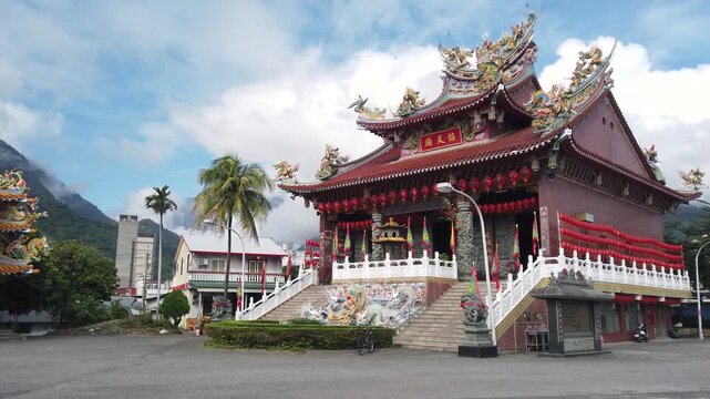 Taoist Temple Complex near Taroko National Park in Taiwan - Side Angle MS UHD 4K