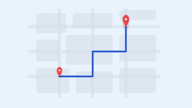 Generic city map with red location pins and blue route lines