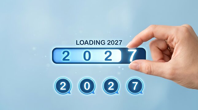 Loading 2027 year progress bar concept with hand placing number 7