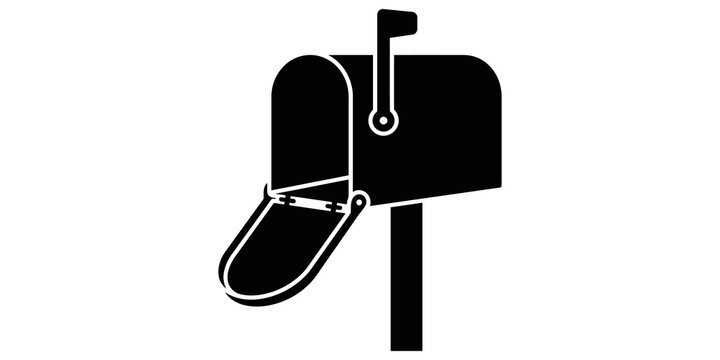 Classic metal mailbox icon with open door and raised red flag for postal delivery concepts.
