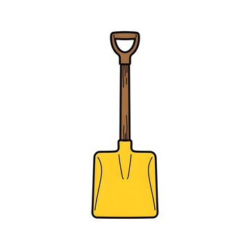 Bright vector illustration of a yellow shovel with a wooden handle. Ideal for gardening, construction, landscaping, and digging concepts.
