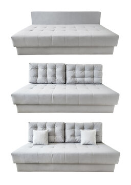 set of grey sofas isolated on white background