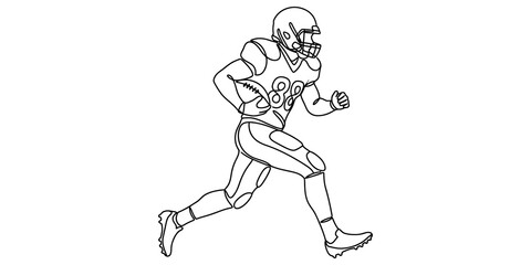 Fototapeta premium American football player running with ball black outline graphic for sports design.
