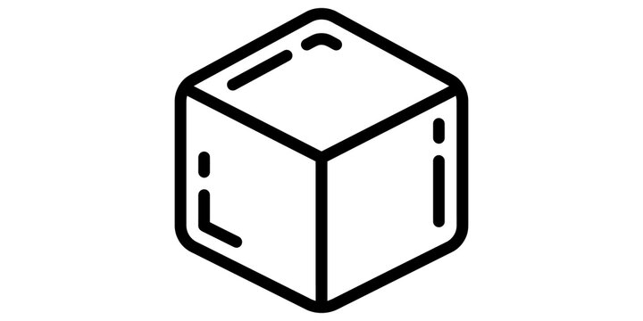 Isometric cube icon with bold black outline style for minimalist UI and graphic design interface elements.