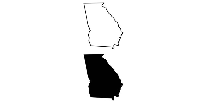 Georgia state map outline and solid silhouette shape in black isolated on transparent background.