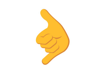 Yellow cartoon call me hand gesture emoji on white background. Cute sign with extended thumb and pinky finger. Friendly phone symbol for social media and messaging designs. © Abubakker