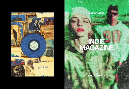 Vertical Indie Magazine Photo Effect For Poster And Print Design
