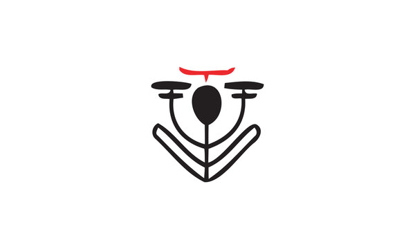 Minimalist Chinese Character Vector Icon, Stylized Typography Symbol, Traditional Logotype Design with Bold Black and Red Accents
