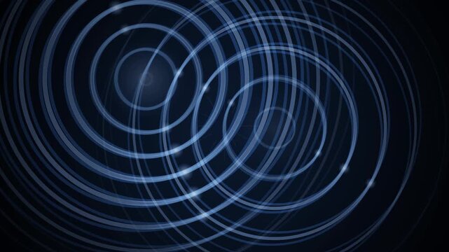 Abstract blue looping circles form a glowing spiral pattern against a dark background.