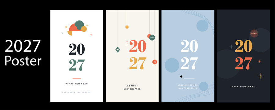 Happy New Year 2027 Celebration Poster, Festive Party Invitation, Modern Holiday Vector Template